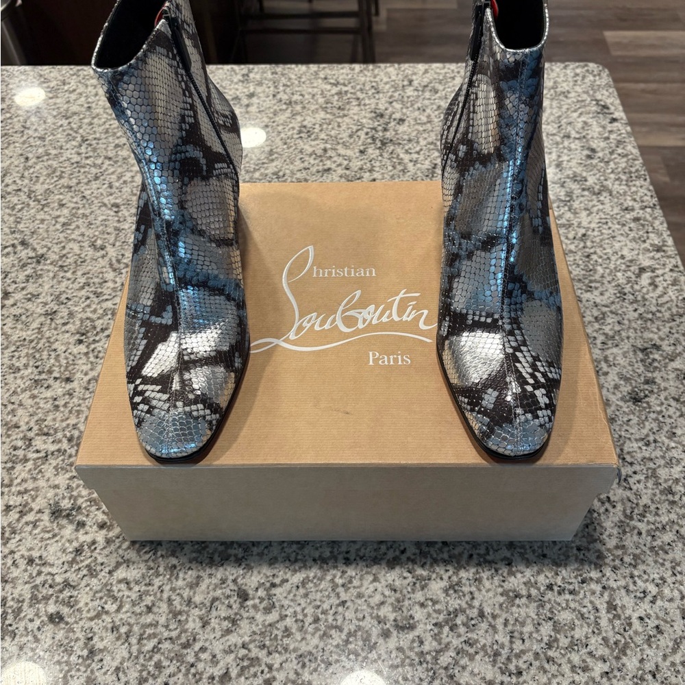 Christian Louboutin "Rosalio" ankle boots in metallic snake-print leather